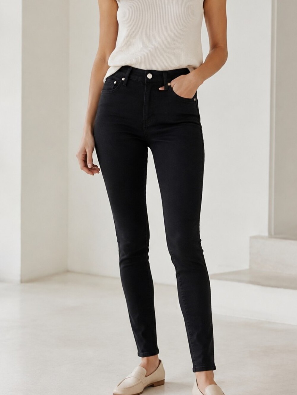 Buffalo David Bitton Hannah Jeans 4/27 Black High Rise Skinny Stretch Ankle
